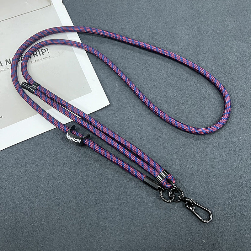 Close up of phone attached to adjustable lanyard