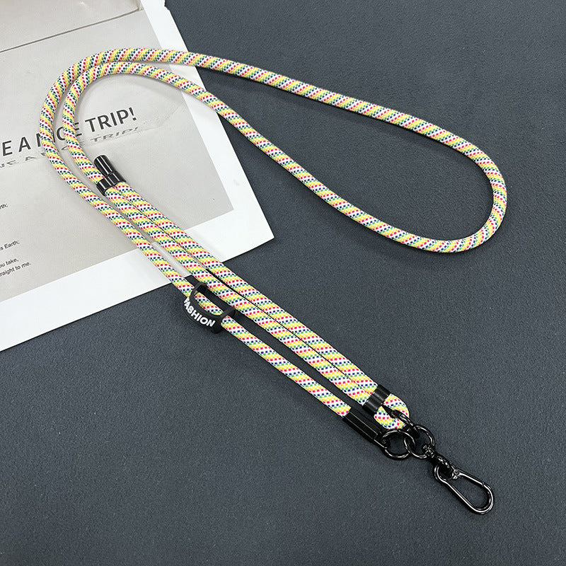 Different colours of mobile phone lanyards displayed