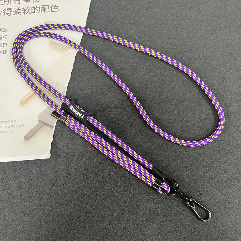 Different colours of mobile phone lanyards displayed