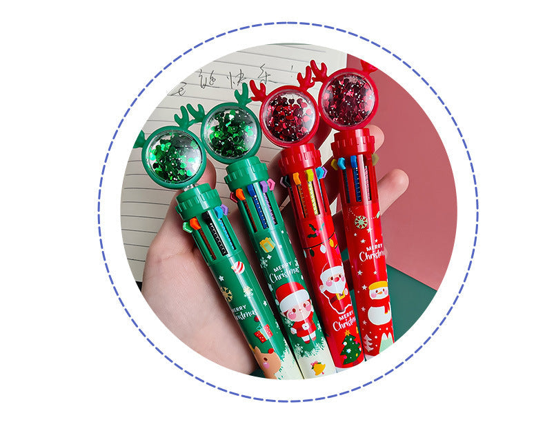 Retractable pens with festive designs on white background