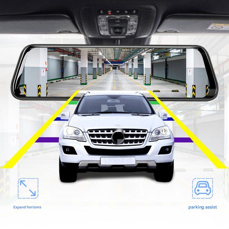 Rear view of the car with the dash cam active