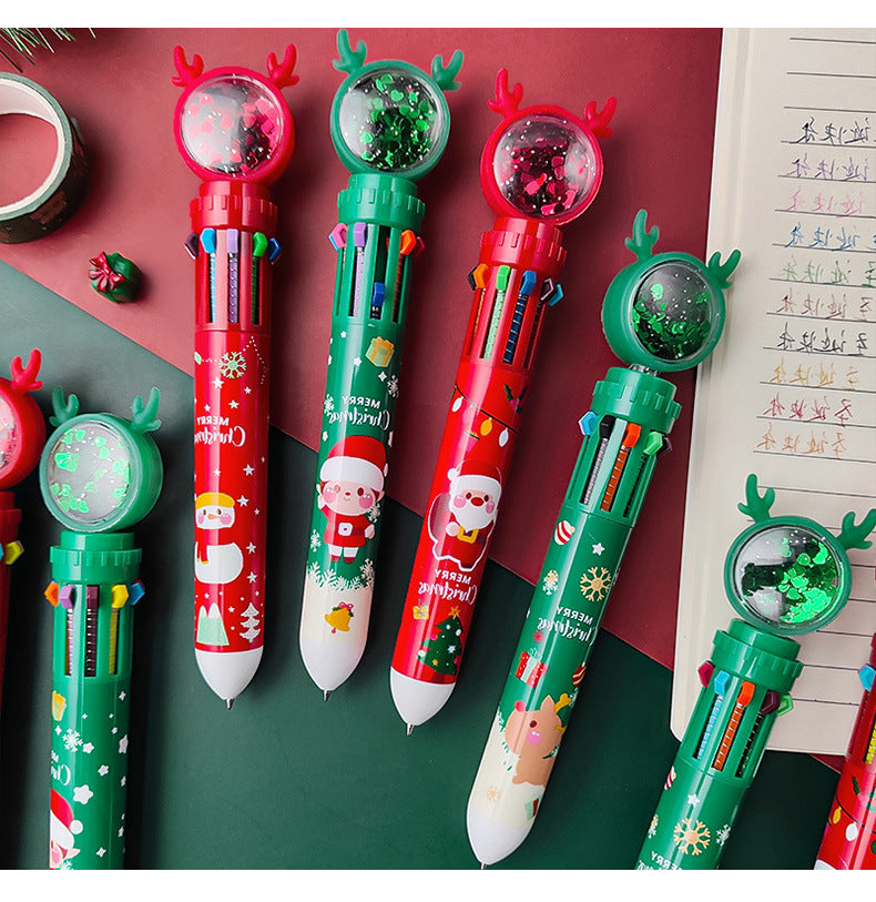Creative uses of holiday-themed pens on a desk