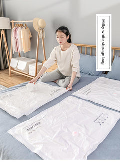 Vacuum storage bag with clothing in it