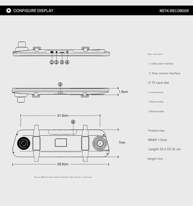 Touchscreen interface of the dash cam displayed