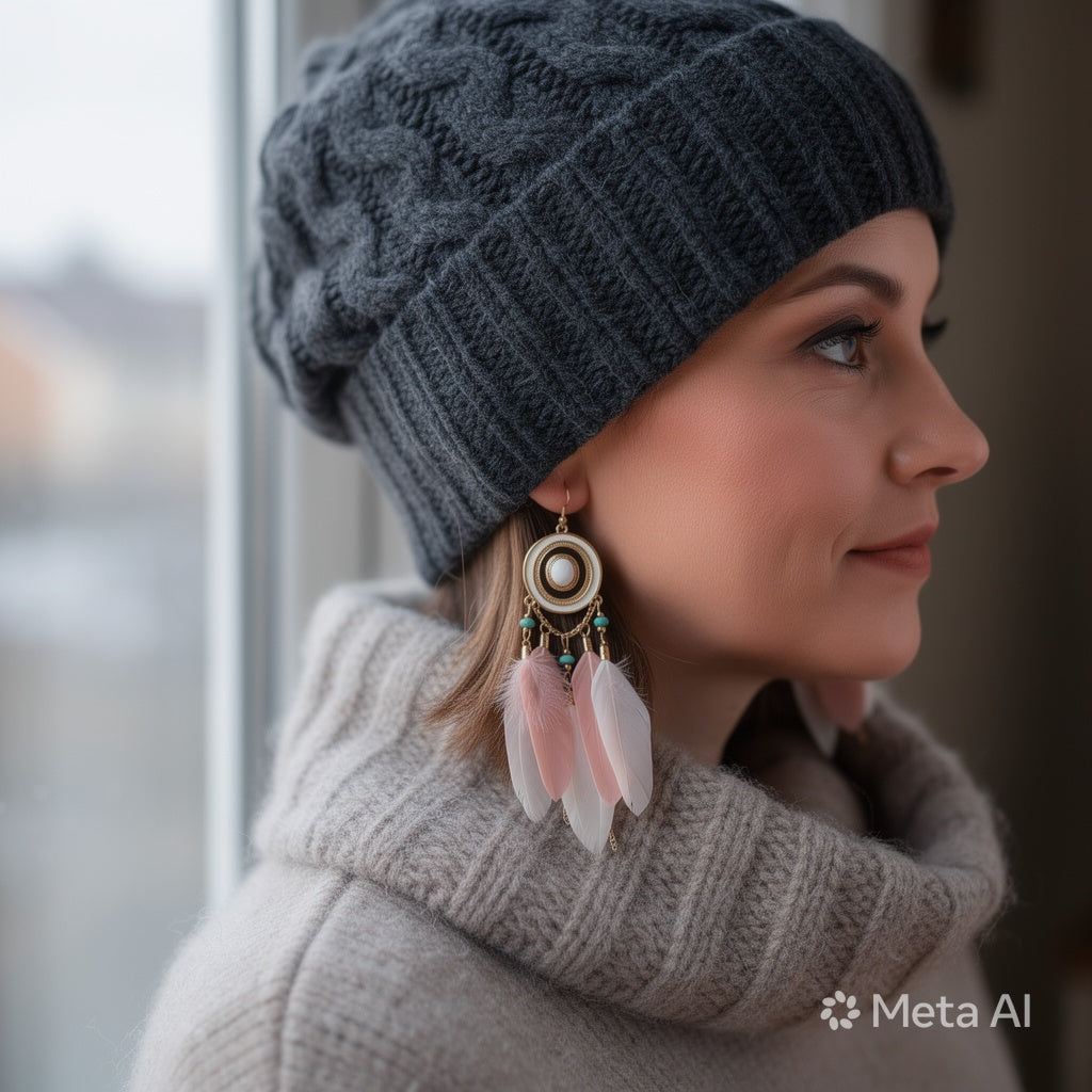 Bohemian Feather Earrings – White Long Tassel